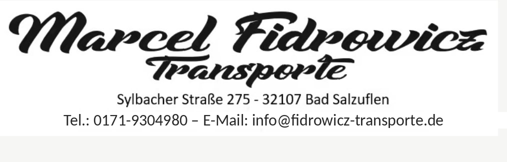 Firmenstempel und Anschrift: Marcel Fidrowicz Transporte